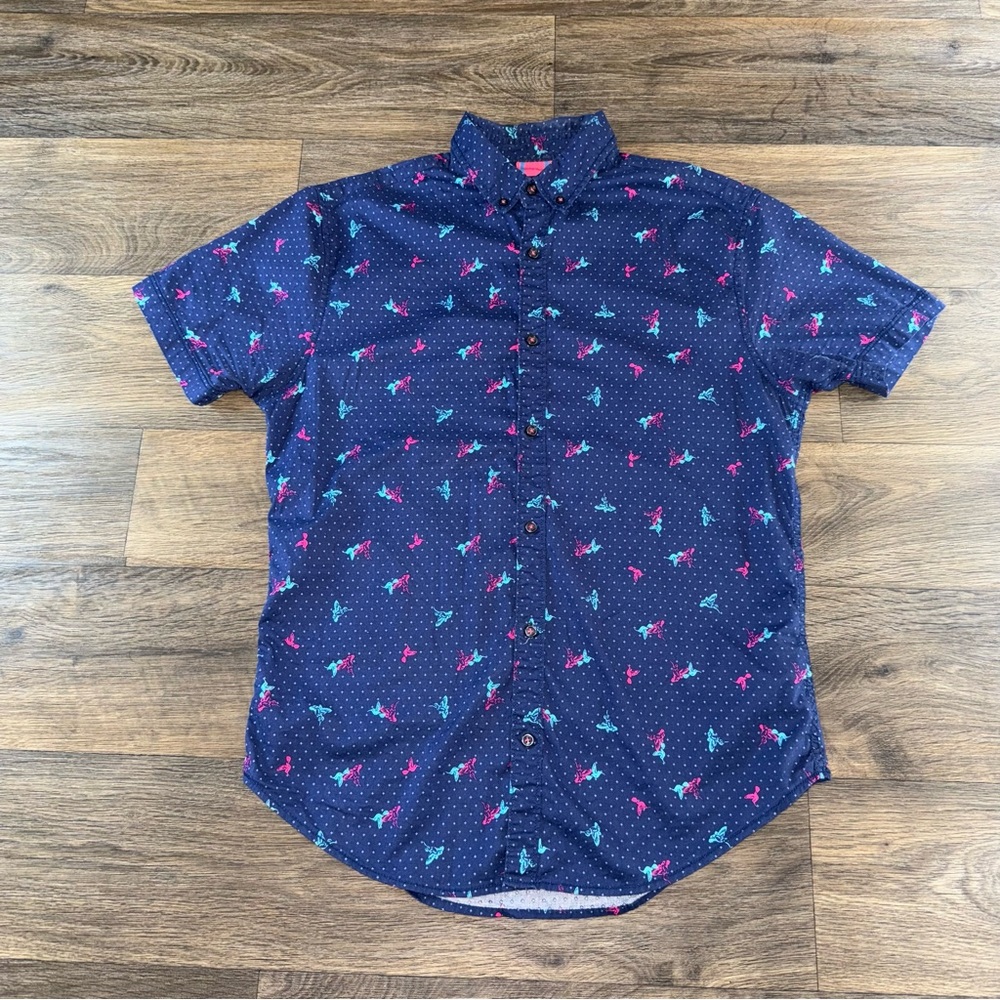 Vibrant Blue and Pink Casual Button Down Shirt